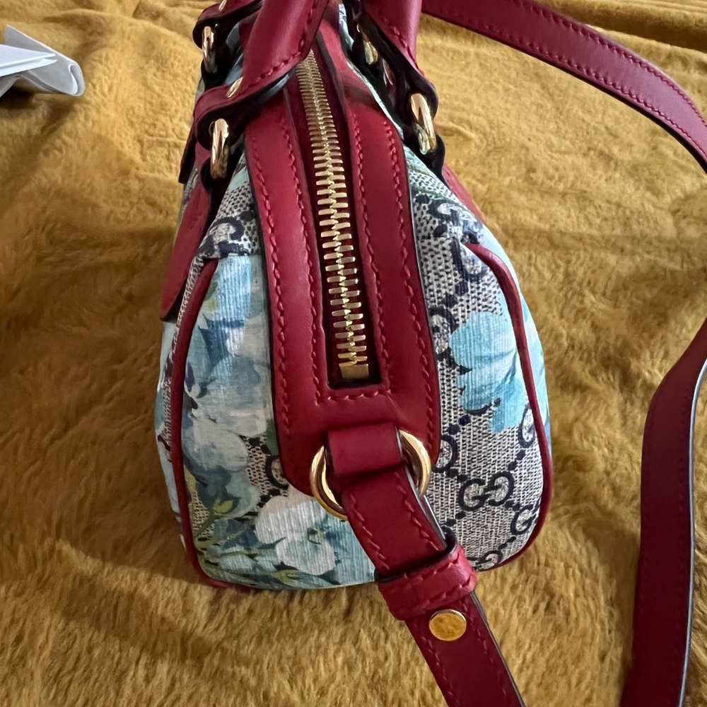 Mini GG Supreme Blue Floral Print with Red leather trim. - Picture 3 of 16